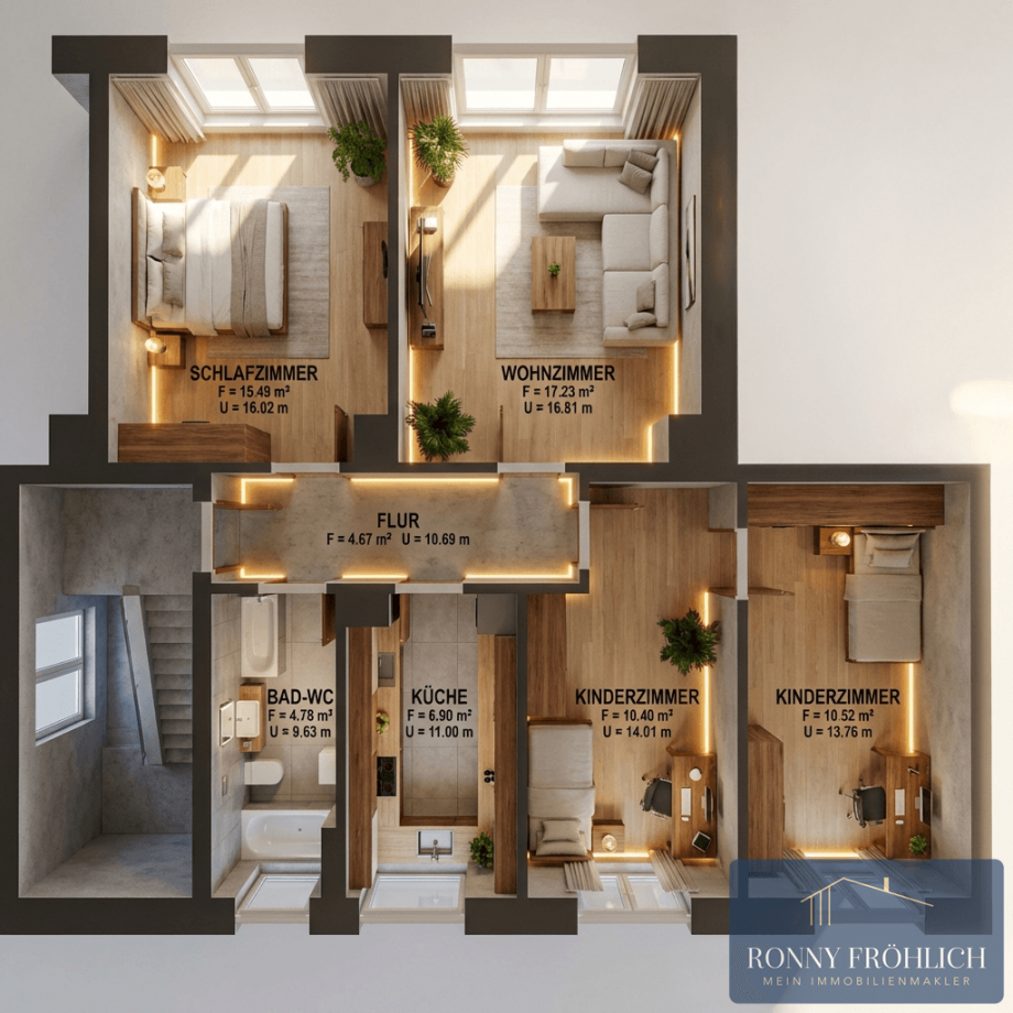 Grundriss-3D-4Raum Wohnung Kurort Seiffen/Erzgeb.