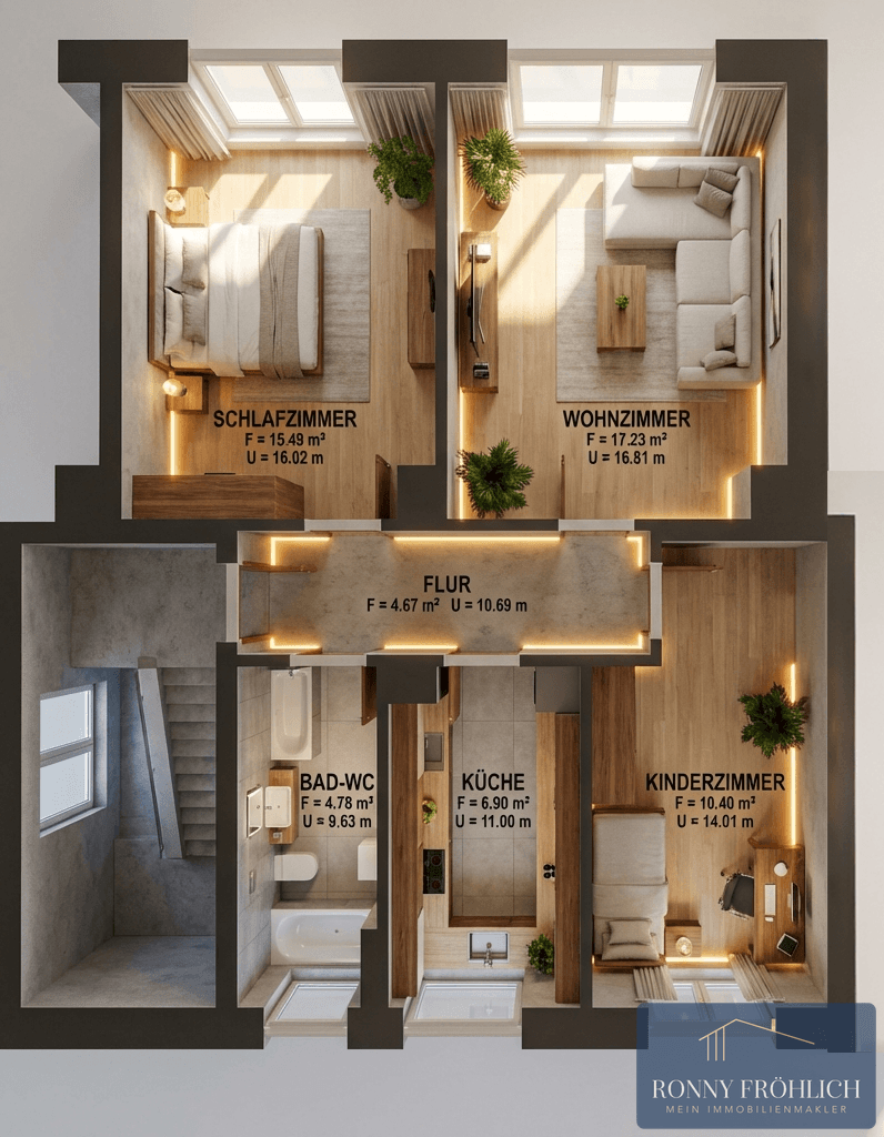 Grundriss-3D-3Raum Wohnung Kurort Seiffen/Erzgeb.
