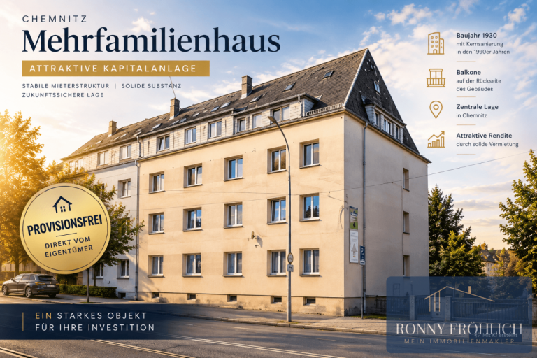 Startbild-Mehrfamilienhaus-Chemnitz-kaufen Chemnitz Mehrfamilienhaus provisionsfreis Mehrfamilienhaus mit Balkonen in Chemnitz zu verkaufen, hohes Entwicklungspotential