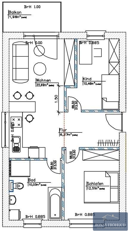 Grundriss 2D Etagenwohnung Zw�nitz